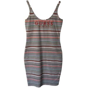 Guess Striped Bodycon Dress Sz M Multicolour Tank Spell-Out Party Y2K VGUC